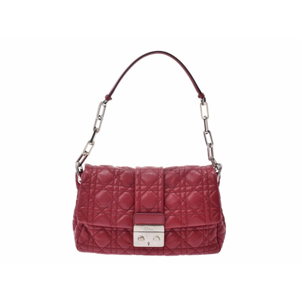 Dior Cannage Chain Bag Red Calfskin Shoulder Card CHRISTIAN